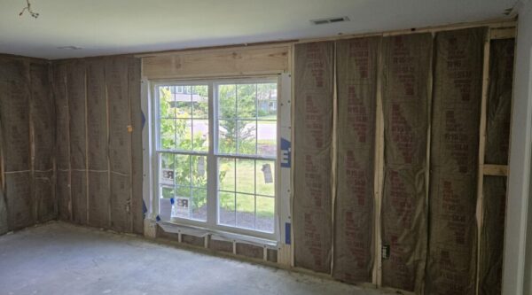 New walls and windows showing insulation